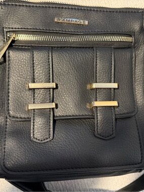 Rampage Black Faux-Leather Messenger Bag with Gold Accents